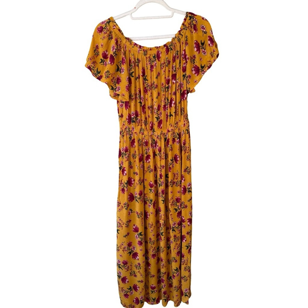 Patrons of Peace Mustard Floral Midi Dress Size S Cottagecore Boho Festival - Picture 3 of 12